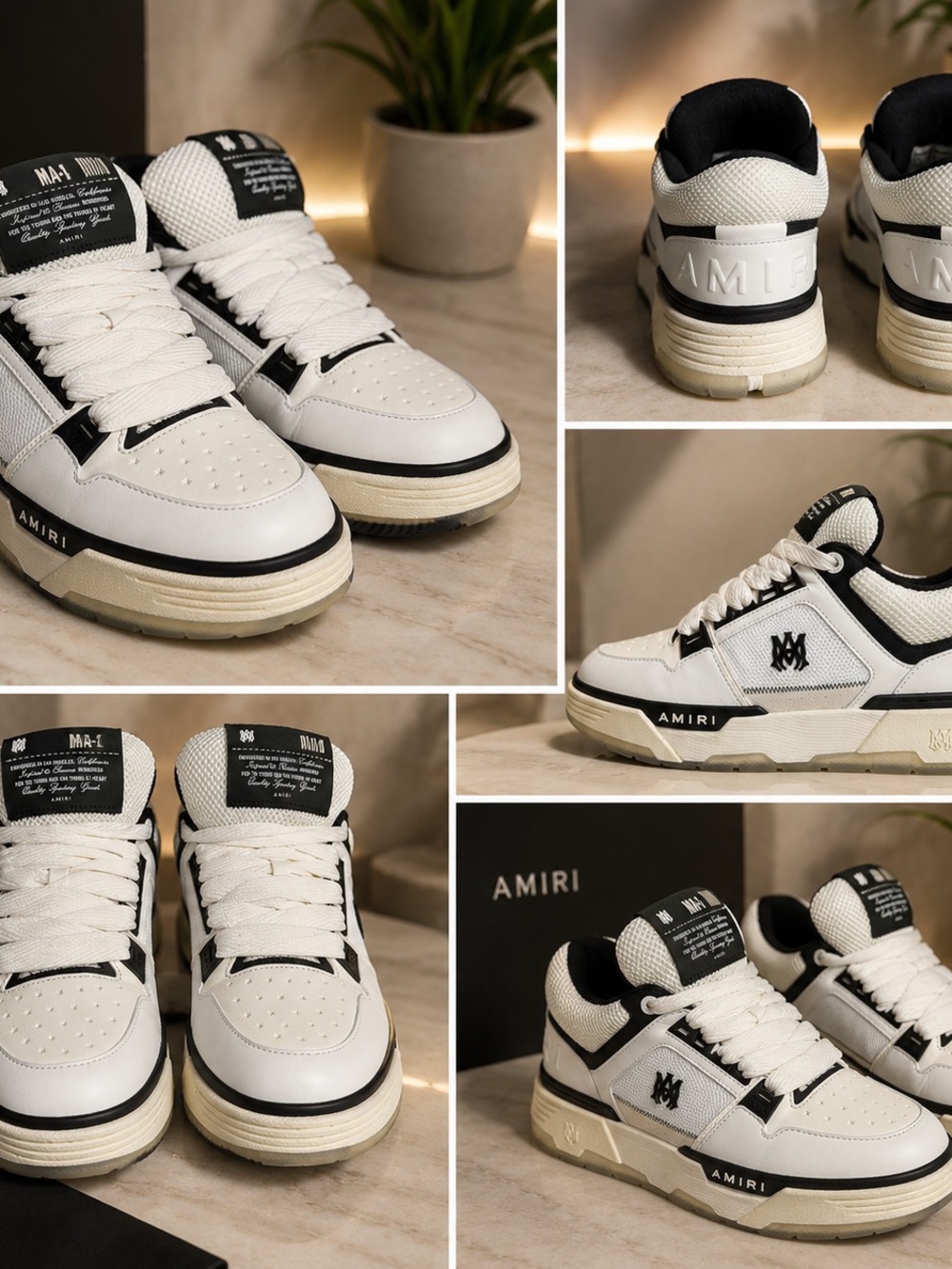 AMIRI White and Black Low-Top Sneakers with Cream Sole